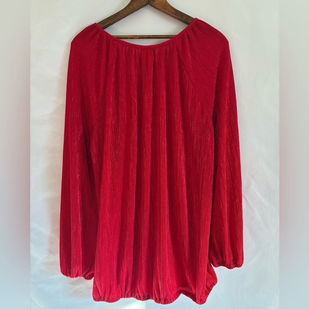 Vintage Y2K Faded Glory metallic red long sleeves scoop neck blouse top size XXL